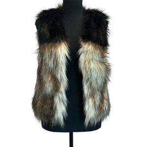 Aritzia Talula faux fur vest black cream brown Sz XS